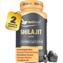 Herbtonics Shilajit for Hombres " Mujeres con Ashwagandha, Korean Red Ginseng, Rhodiola Rosea, Ginkgo Biloba, Tongkat Ali ← Fulvic Acid " Trace Minerals for Stamina " Immunity ← 60 Vegan Capsules