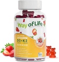 Vitamin D3 5000 IU (125 mcg) + K2 (MK-7) 100 mcg Sugar-Free Gummies, Strawberry - 120 count, Bone and Heart Health for Adults, Muscle Funtion, Pectin, Tasty, Chewy, Non-GMO, Gluten-Free, Gelatin-Free
