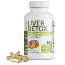 Bronson Liver Detox Advanced Detox &amp; Cleansing Formula Supports Health Liver Function with Milk Thistle, Dandelion Extract, Turmeric, Artichoke Leaf &amp; More, Non-GMO, 60 Vegetarian Capsules
