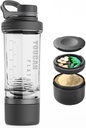 21oz Botella Protein Shaker con Powder Storage Container-Shaker Cups for Protein Shakes-pre workout bottle-Mixer Cup-Gym Sport Water Bottle -Fabricada con Tritan BPA Gratis, con Wire Whisk Balls (Black)