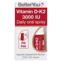 BetterYou D3000 and K2 Vitamin D Daily Oral Spray - Convenient Alternative for Tablets - Supports Bone Health and Boost Immune System - Prevents Blood Clotting - Natural Peppermint Flavor - 0.4 oz