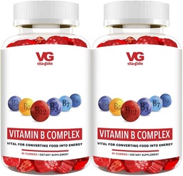VITA GLOBE B Complex Gummy Vitamins - Strawberry Flavor with Vitamin C, Niacin, B6, B12 & Biotin for Energy, Heart Health and Brain Support, 120 Count (Pack of 2)