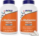 Now L-Glutamine 500mg 300 Veg Capsules (Pack of 2) - Non-GMO Supplement - Vegan Lglutamine 500 mg Caps