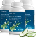 AloeCure Natural Melatonina + Colágeno con Aloe Vera Orgánica - Suplemento de Ayuda Natural para las Noches Restablecidas - Complejo Collagen para la Fuerza Conjunta, Elasticidad de la piel, Pelo &amp; Crecimiento de uñas, 30 cápsulas