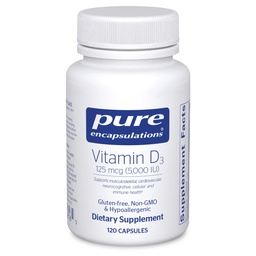 Encapsulaciones puras Vitamina D3 125 mcg (5.000 UI) - Suplemento de Bono de Apoyo, Conjunto, Breast, Corazón, Colón y Salud Inmune* - con Vitamina D - 120 cápsulas