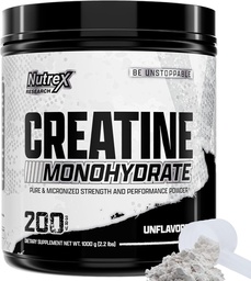 Nutrex Research Micronized Creatine Monohydrate Powder - 200 Servings (1KG) Pure, Unflavored Creatine Monohydrate Supplement for Muscle Gain, Strength and Performance, 5G Per Serv (2.2lbs)