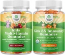 Bundle of Plant Based Kids Multivitamin Gummies - with Vitamins A, C, D3, E, B6 & B12, Zinc & Iodine and Organic Kids Immune Support Gummies - Vegan Organic Vitamin D with Vitamin C and Zinc