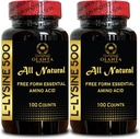 L-LYSINE Suplemento Amino ACIDS - Lysine Hydrochloride Suplemento nutricional para adultos, Amino Acid Vitamin Supplement, Estimula Calcium Absorption - 2 Bottles 200 Counts
