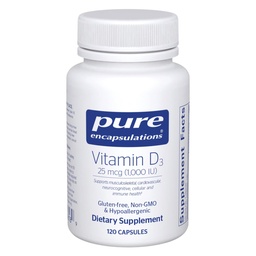 Encapsulaciones puras Vitamina D3 25 mcg (1,000 UI) - Suplemento de Bono de Apoyo, Conjunto, Breast, Corazón, Colon &amp; Immune Health - con Vitamina Premium D - 120 cápsulas