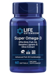 Extensión de vida Super Omega-3 EPA/DHA Fish Oil, Sesame Lignans & Olive Extract – Heart Health, Brain Health, Inflammation Health Support, Cholesterol Health Support, Gluten-Free, Non-GMO, 60 Softgels