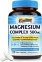 Magnesium Complex 500mg, 6 in 1 Chelated Magnesium Glycinate, Citrate, Aspartate, Gluconate, Carbonate & Lactate, Max Absorption Supplement for Sleep & Calm, 120 Vegan Caps, No Magnesio Oxide