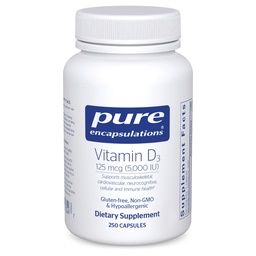 Encapsulaciones puras Vitamina D3 125 mcg (5.000 UI) - Suplemento de Bono de Apoyo, Conjunto, Breast, Corazón, Colón y Salud Inmune* - con Vitamina D - 250 cápsulas
