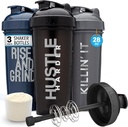 GOMOYO [3-Pack] 28-Once Shaker Bottle with Action-Rod Mixer Silencio Protein Shaker Bottle with Motivational Quotes ← Shakers for Protein Shakes are BPA Free and Dishwasher Safe TEN Silver, Blue, &amp; Black