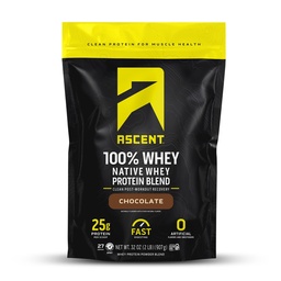 Ascent 100% Whey Protein Powder - Post Workout Whey Protein Isolate, Zero Artificial Flavors &amp; Sweeteners, Gluten Free, 5.5g BCAA, 2.6g Leucine, Essential Amino Acids, Chocolate 2 lb
