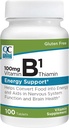 Opciones de calidad Vitamina B1 Thiamin 100 mg Apoyo energético, función del sistema nervioso, suplemento de vitaminas de salud cerebral, 100 botellas contables
