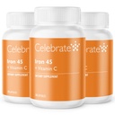 Celebrate Vitamins Iron Supplement with Vitamin C - 45mg Iron, 60mg Vitamin C, Bariatric Vitamins for WLS Patients, Vertical Sleeve & Gastric Bypass Surgery (90 Capsules)