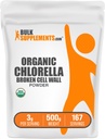 BulkSupplements.com Polvo de Clorella orgánica - Muro de células rotas, Polvo de Superalimentos Verdes, Suplemento de Clorella - Sin gluten, 3g por ser, 500g (1.1 lbs) (Pack de 1)