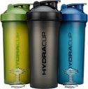 Hydra Cup [3 Pack] 45 Botellas de Shaker de onda para Protein Shakes, Jumbo Shaker Cups with Ball Blender Whisk, Botella Extra Grande con Handle (Colores Oscuros)