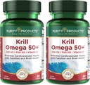 Productos de pureza Krill Omega 50 (Krill + aceite de pescado Blend 1000mg + Astaxanthin 500mcg + fosfolípidos 200mg + Vitamina D 500 UI) - 60 Mini Softgels (Pack de 2)