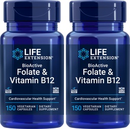 Ampliación de vida BioActive Folate &amp; Vitamina B12, 150 cápsulas vegetarianas (Pack of 2), Non GMO, Gluten Free