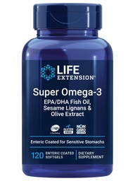 Extensión de vida Super Omega-3 EPA/DHA Fish Oil, Sesame Lignans & Olive Extract – Heart Health, Brain Health, Inflammation Health Support, Gluten-Free, Enteric-Coated, Non-GMO, 120 Softgels
