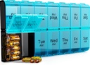 7 días Organizador extra grande de píldoras 2 veces al día, caja semanal de píldoras dos veces al día, XL AM Caso de píldoras, organizador de medicina diaria sobredimensionado para la vitamina, gran contenedor de píldoras (cyan)