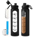 Botella de vidrio 34oz/1L Botella de vidrio negro Protein con bola de agitación grandes botellas de agitador para mezclas de proteínas Mezclador de polvo portátil botella de agua para gimnasio