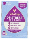 DeStress Herbal Tea Bags by VitaCup, Relax & Chill w/Chamomile, L-Theanine, Valerian Root & B Vitamins, Caffeine Free Single Serve Wellness Tea Sachet Bag, 14 ct