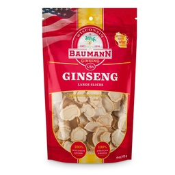 Baumann Wisconsin Ginseng - Grandes Slices 4 oz - 100% Natural Panax Ginseng Herb, Ginseng americano puramente seco para el apoyo inmunitario, enfoque mejorado y energía