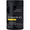 Investigación Deportiva Vitamina K2 MK7 180mcg con aceite de coco - 60 Veggie Softgels - Certified Vegan, No GMO Verified &amp; Gluten-Free
