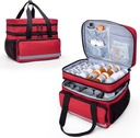 CURMIO doble capas bolsa de organizador de botellas vacío, caja de almacenamiento de organizadores de medicina con cremalleras bloqueables, bolsa de viaje de medicamentos para botellas de prescripción, suministros médicos, rojo (diseño de patentes)