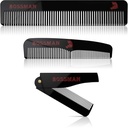 Barba de acetato Bossman, bigote, " Peluquería " Juego de 3 - Peines para hombres con caja magnética minimalista (7,5 pulgadas, 5 pulgadas, 3,5 pulgadas) - Características dientes redondeados, dientes dobles y diseño plegable
