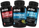 DR. BO Berberine Suplemento Metabolismo Apoyo " Píldoras de agua - 1200mg Berberine HCL Suplemento para el soporte metabólico saludable - Premium HCL 600mg Por cápsula " Píldoras de agua Retención de diuréticos