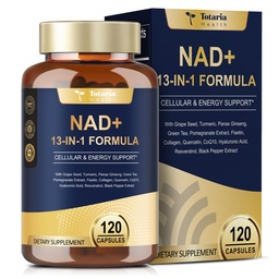Totaria NAD Suplemento para Mujeres Hombres con resveratrol riboside nicotinamide,Quercetina, Betaine Boost NAD+ Niveles NAD Plus Suplemento para Anti envejecimiento, energía, inmune, Focus 120 cápsulas
