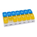EZY DOSE Organizador semanal de píldoras AM/PM, caja de vitaminas y medicamentos de 7 días con grandes combinaciones de Pop-Out, 2 veces al día del tenedor de píldoras para una dosis sencilla, tapas amarillas y azules, diseño amigable