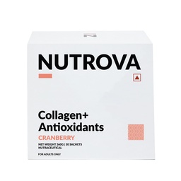 NUTROVA Collagen+Antioxidants Suplemento - of Marine Collagen Powder for Men &amp; Women,Increas Skin Hydration,Reduces Skin Damage,Supports Healthy Skin,Hair &amp; Nails,Cranberry, 1 count,30 Servings