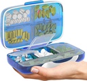 Pill Organizer Airtight Pill Box Dispenser de gran pill Inicio Suplemento de viaje Holder Portable Vitamina Sorter Jumbo Tamaño 8 Compartimiento Airtight Vitamin Container Daily Medicine Travel Essentials