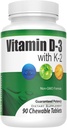 Vitamina Chewable D3 (2.000 UI) + K2 (MK7 75mcg) Silencio 90 Cuenta Tablas fáciles de usar para la absorción más alta ← Beneficios Corazón, Huesos, Esquí, Salud Dental, Regula Función Inmunitaria ← GL Nutrition