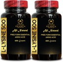 L-LYSINE 500 - Suplemento Natural Promoción del Estrés Apoyo " Nervous System Health, L-Lysine HCl, ingesta diaria de lisina, producción energética, suplemento de vitamina Aminoácidos - 2 Botellas 200 Condes