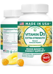 Lunakai USA Made Vitamina D3 Gummies 2000 UI - Non-GMO, Gluten-Free Vitamin D Gummies for Women &amp; Hombre - Bone, Immune & Energy Support, 60ct