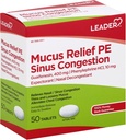 Leader Mucus Relief PE Sinus Congestion, Expectorant; Nasal Decongestant, Thins and Loosens Mucus, Immediate-Release, Alleviates Chest Congestion, 50 Tablets