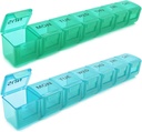 2 Pack organizador semanal de píldoras, gran caso de 7 días, caja de medicina de caso de vitaminas diarias, contenedores de píldoras AM/PM para suplementos de medicina Aceite de pescado (Blue & Green)