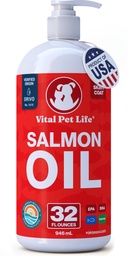 Aceite de salmón para perros &amp; gatos - Esquí saludable " Cuna, aceite de pescado, Omega 3 EPA DHA, suplemento alimenticio líquido para mascotas, todo natural, soporta salud conjunta " bonificación, alergia natural " Defensa de la inflamación, 32 oz