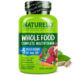 NATURELO Whole Food Multivitamin for Men 50+ - with Vitamins, Minerals, Organic Herbal Extracts - Vegan Vegetarian - for Energy, Brain, Heart and Eye Health - 120 Capsules