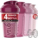 VELOMIX -4 PACK- 20 OZ Protein Shaker Botellas para Mezclas Proteínas, Copas de Shaker para Sacudas Proteínas, Pequeño Pack de Botellas Shaker, Copa Shaker, Shakers for protein Shakes (Berry Blend)
