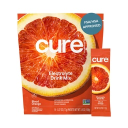 Cure Hydration ¦ Plant-Based Electrolyte Drink Mix ← No Añadido Sugar ← FSA-HSA ← Dehydration Relief Powder Made with Coconut Water ← Non-GMO Silencio Vegan tención Pouch of 14 Packets - Blood Orange