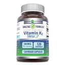 Fórmulas asombrosas Vitamina K2 Menaq7 MK7 Suplemento Silencio 100 Mcg Silencio Veggie Capsules Silencio No-GMO Silencio Gluten Gratis Silencio Made in USA (1 Pack, 120 Cuenta)