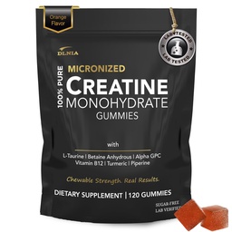 Creatine Monohydrate Gummies for Men & Women - Sugar Free & Vegan Advanced Formula W/L-Taurine + Vitamin B12 - for Muscle Strength, Muscles Builder, Recovery (120 Count (Pack of 1), Orange)