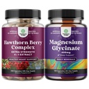 Natures Craft Bundle of Extra Strength Hawthorn Berry Capsules - Extract Digestion and Heart Health Supplement and Pure Magnesium Glycinate 400mg Por Serving for Mood Sleep and Relaxation
