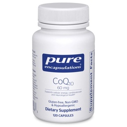 Encapsulaciones puras CoQ10 60 mg ← Coenzima Q10 Suplemento de Energía, Antioxidantes, Salud Cerebro y Celular, Cognición y Apoyo Cardiovascular*  120 cápsulas